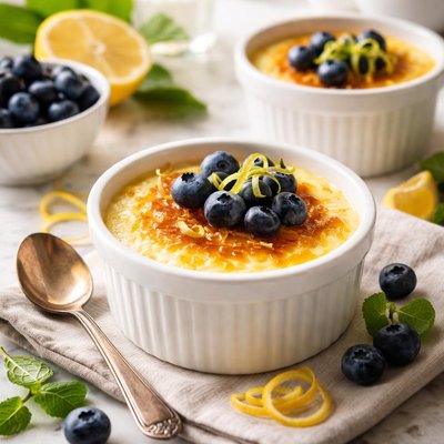 Image of Lemon Pudding Brulee with Blueberries