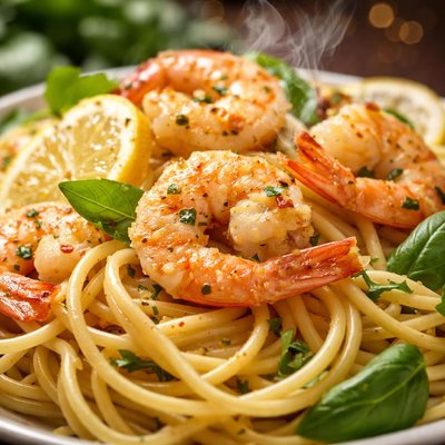 Image of Lemon Shrimp with Pasta and Basil