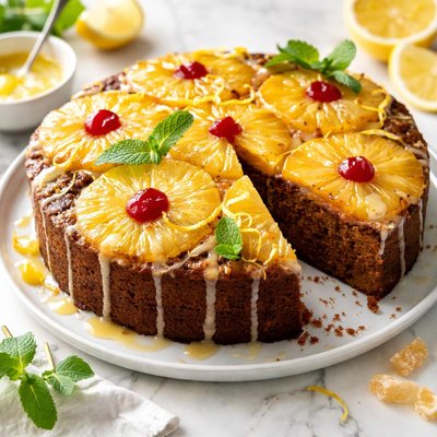 Image of Lemony Glazed Pineapple Upside Down Gingerbread