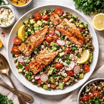 Image of Lemony Lentil Salad with Salmon
