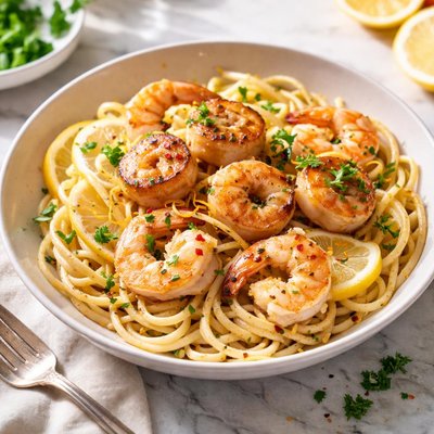 Image of Lemony Linguine with Scallops Shrimp