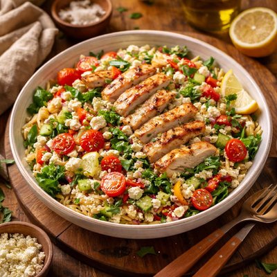 Image of Lemony Orzo Veggie Salad with Chicken
