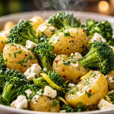 Image of Lemony Potato Broccoli and Goat Cheese Salad