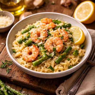 Image of Lemony Risotto with Asparagus and Shrimp