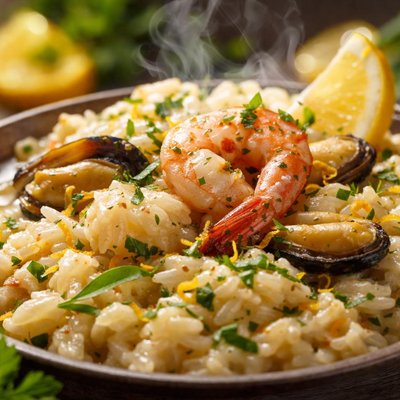 Image of Lemony Seafood Risotto with Tarragon