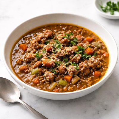 Image of Lentil and Sweet Italian Sausage Soup