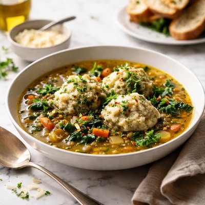 Image of Lentil and Vegetable Soup with Dumplings