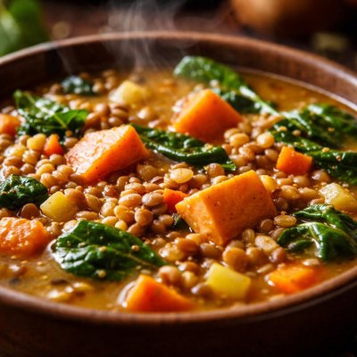 Image of Lentil Barley and Sweet Potato Soup