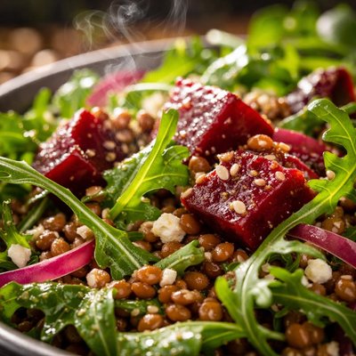 Image of Lentil Beetroot and Rocket Arugula Salad