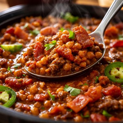 Image of Lentil Chili with Bacon and Beer Crock Pot