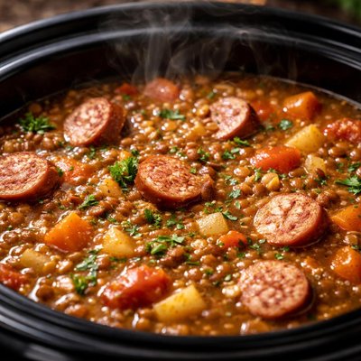 Image of Lentil Frankfurter Soup in Crock Pot