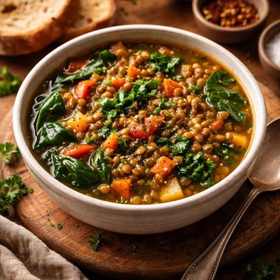 Image of Lentil Vegetable and Spinach Soup
