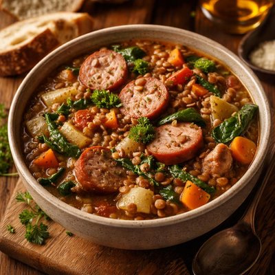 Image of Lentil Vegetable Kielbasa Slow Cooker Stew