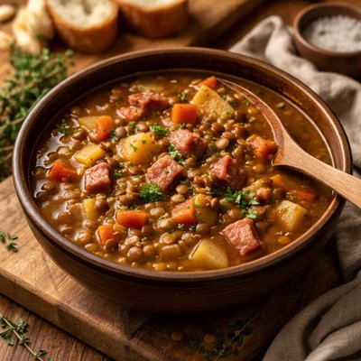 Image of Lentil Vegetable Soup with Ham