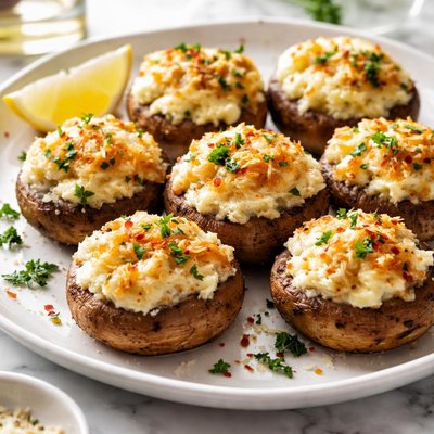 Image of Light Cheesy Crab Stuffed Mushrooms