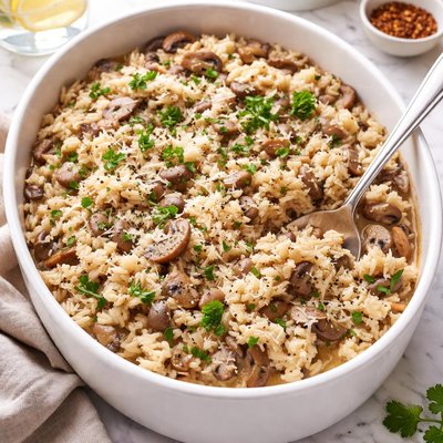 Image of Lightened Creamy Mushroom Rice Casserole