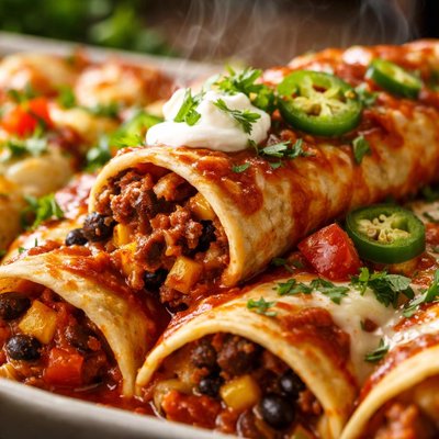Image of Lighter Beef and Bean Enchiladas