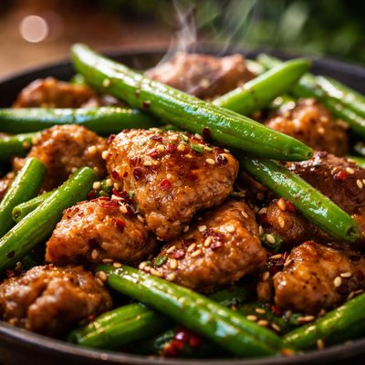 Image of Lightly Spiced Pork and Green Beans