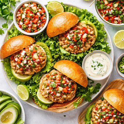 Image of Lime Cilantro Turkey Burgers with Fresh Pico De Gallo