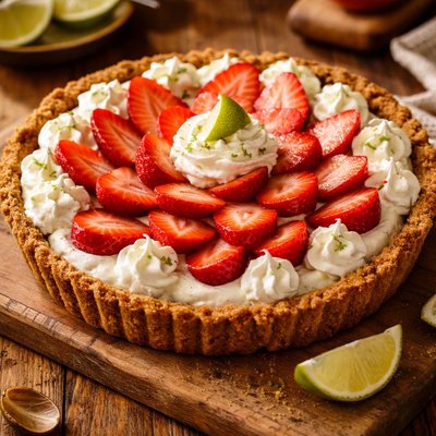 Image of Lime Cream Fresh Strawberry Pie with Gingersnap Crust