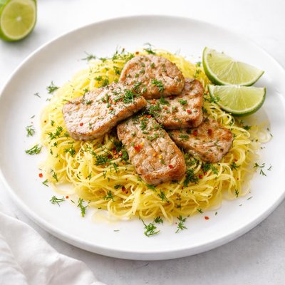 Image of Lime Dill Veal or Pork Over Spaghetti Squash
