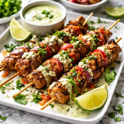 Image of Lime Salsa Chicken Skewers with Cilantro Crme Sauce