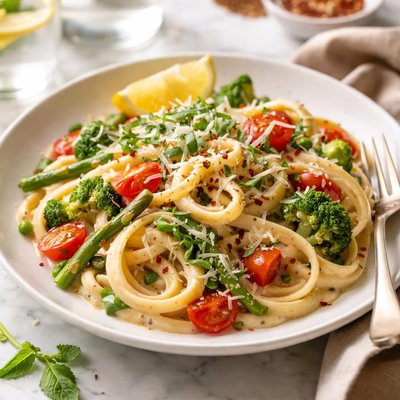Image of Linguine Primavera with Creamy Cashew Sauce
