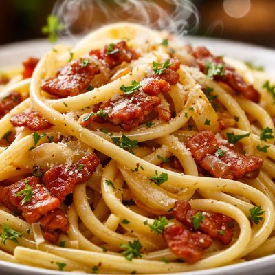 Image of Linguine with Bacon and Onions Lidia Bastianich