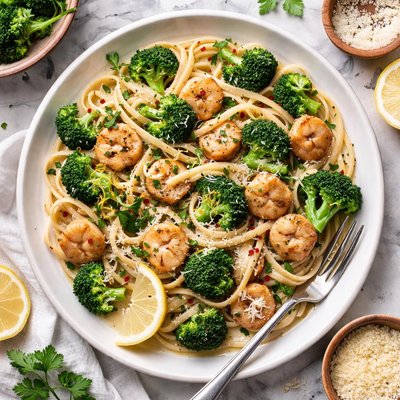 Image of Linguine with Broccoli and Bay Scallops