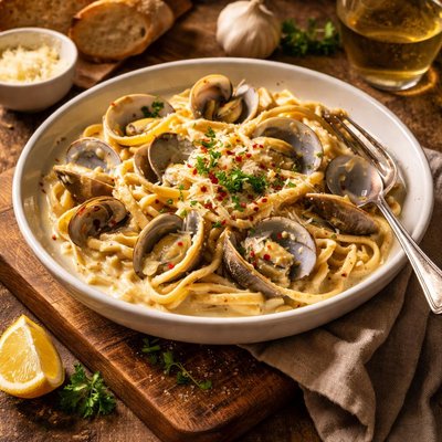 Image of Linguine with Clams and Garlic Cream Sauce Ala Nita Holleman