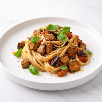 Image of Linguine with Eggplant Aubergine Basil Sauce