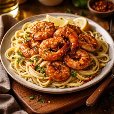 Image of Linguine with Honey Sauced Prawns