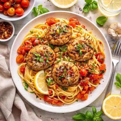 Image of Linguine with Lemony Turkey Patties and Fresh Tomato Sauce
