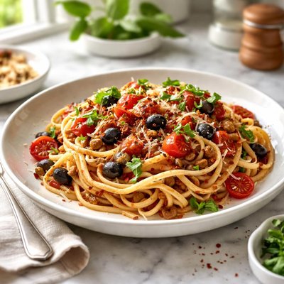 Image of Linguine with No Cook Puttanesca Sauce