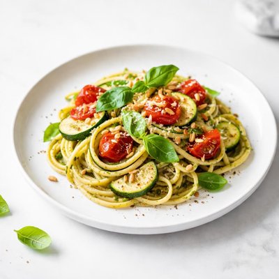 Image of Linguine with Pesto Tomato and Zucchini