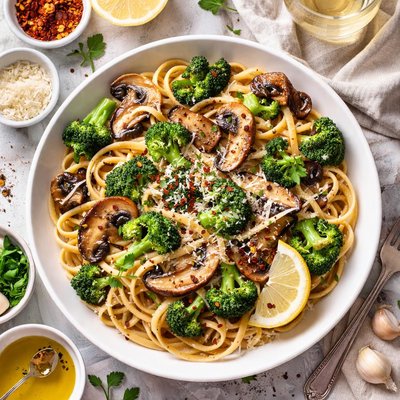 Image of Linguine with Portabella Mushrooms and Broccoli