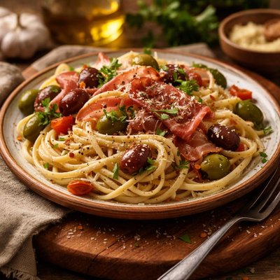 Image of Linguine with Prosciutto and Olives