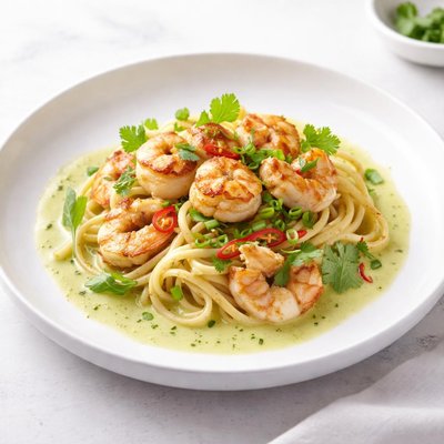 Image of Linguine with Scallops and Shrimp in Thai Green Curry Sauce