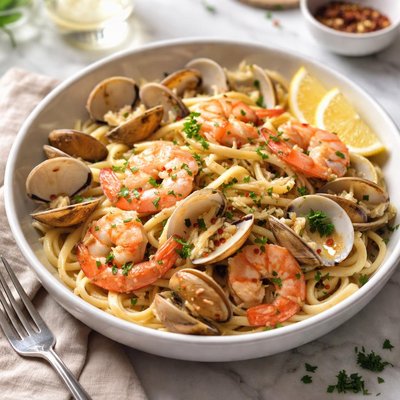 Image of Linguine with Shrimp and Clam Sauce