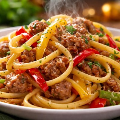Image of Linguine with Summer Peppers and Sausage