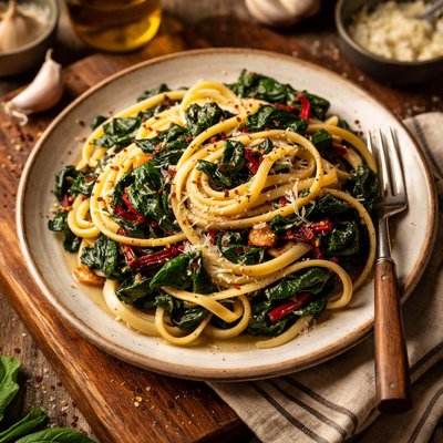 Image of Linguine with Swiss Chard and Garlic