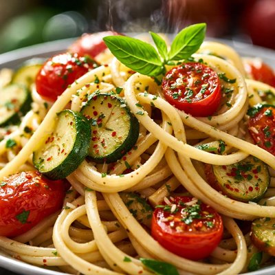 Image of Linguine with Tomatoes and Zucchini