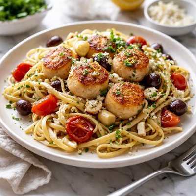Image of Linguini and Scallops Ala Greek
