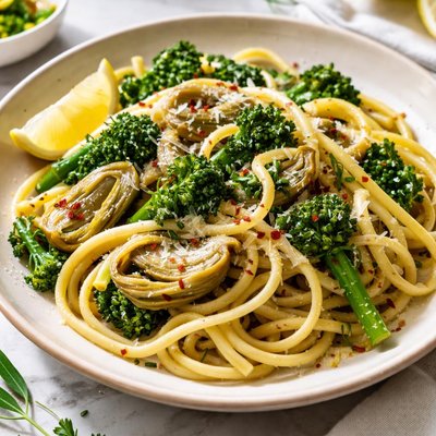 Image of Linguini with Artichokes and Broccoli Rabe