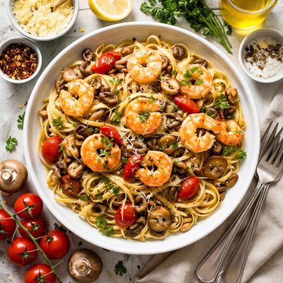 Image of Linguini with Mushrooms and Shrimp