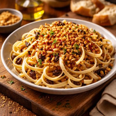 Image of Linguini with Raisins Pine Nuts and Bread Crumbs