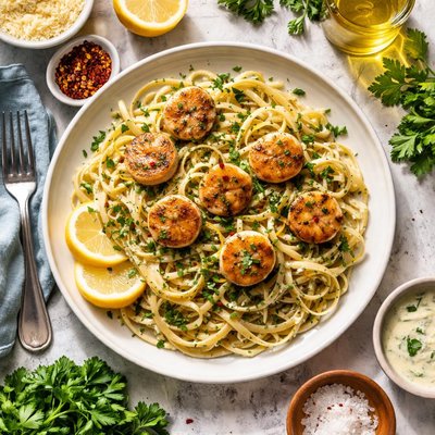 Image of Linguini with Scallops and Herb Cream
