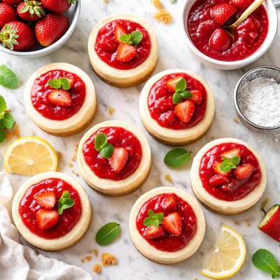 Image of Little Cheesecakes with Strawberry Sauce