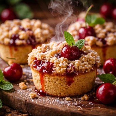 Image of Little Cherry Crumble Cakes