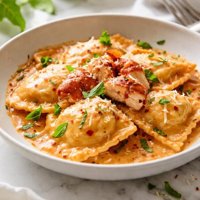Image of Lobster Ravioli with a Light Tomato Vodka Sauce
